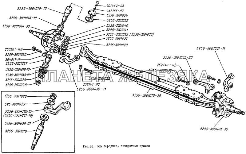 Ось передняя, поворотные кулаки ЛиАЗ 5256