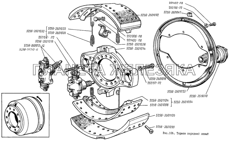 Тормоз передний левый ЛиАЗ 5256