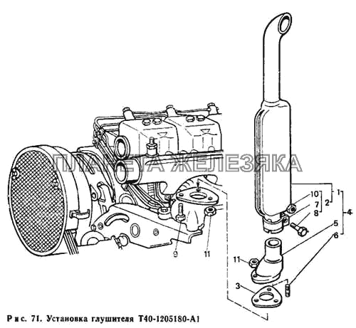 Установка глушителя Т40-1205180-А1 Т-40М