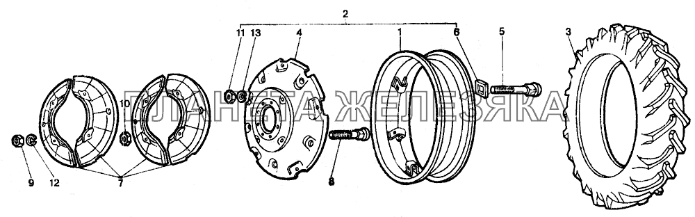 Колесо заднее 13,6R38 (разборный обод с диском) ЛТЗ-55