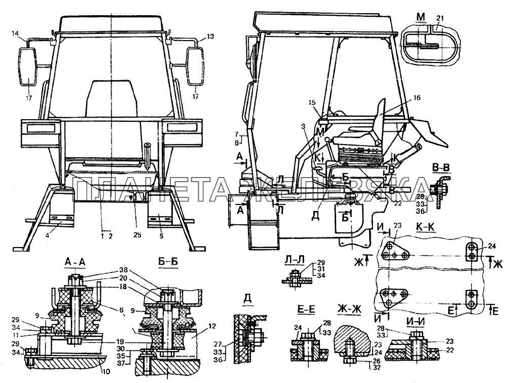 Кабина с сиденьем (каркас безопасности) ЛТЗ-55