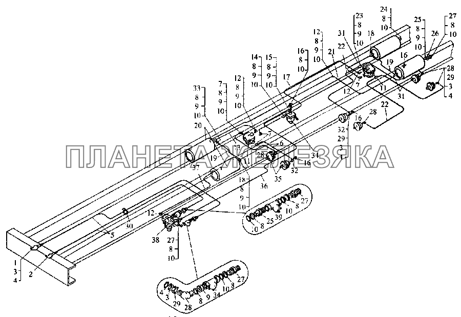 Схема тормозного привода полуприцепа МАЗ-3PP59