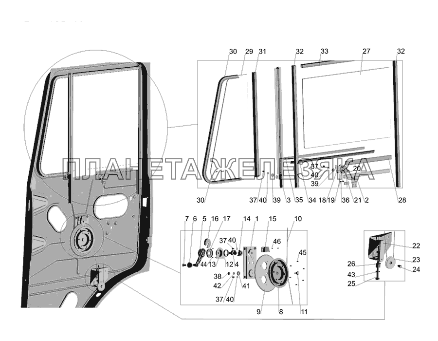 Установка стеклоподъемника и ручки стеклоподъемника МАЗ-437030 (Зубренок)