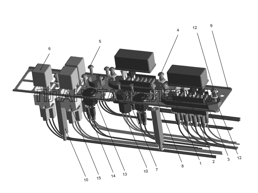 Панель реле и предохранителей автомобиля MA3-437030 Panel of relays and safety devices of MAZ-437030 МАЗ-437030 (Зубренок)