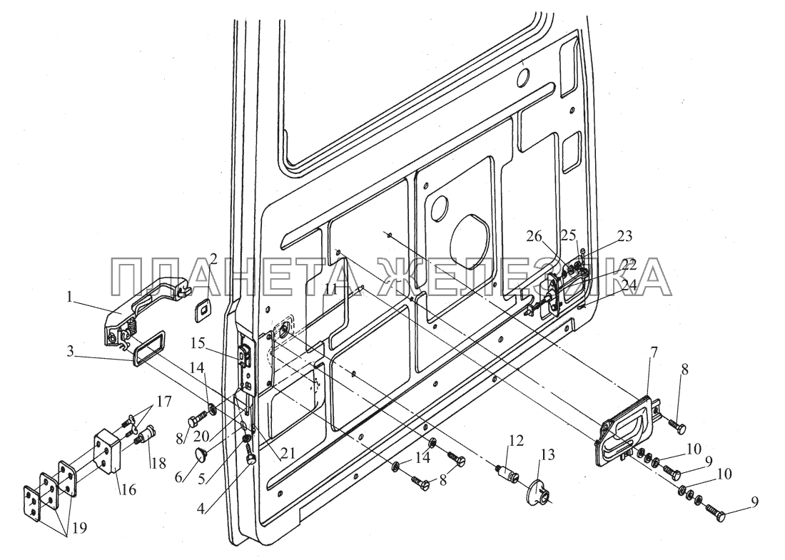 Установка ручек, замка и ограничителя двери МАЗ-437040 (Зубренок)