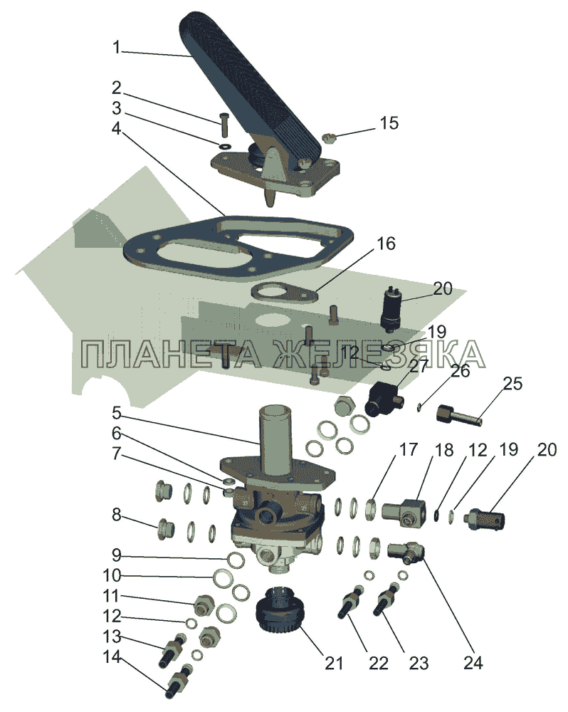 Тормозной кран с присоединительной арматурой МАЗ-437040 (Зубренок)