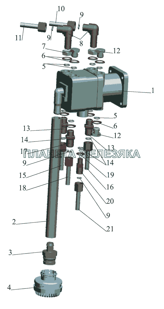 Тормозной кран и присоединительная арматура МАЗ-437040 (Зубренок)