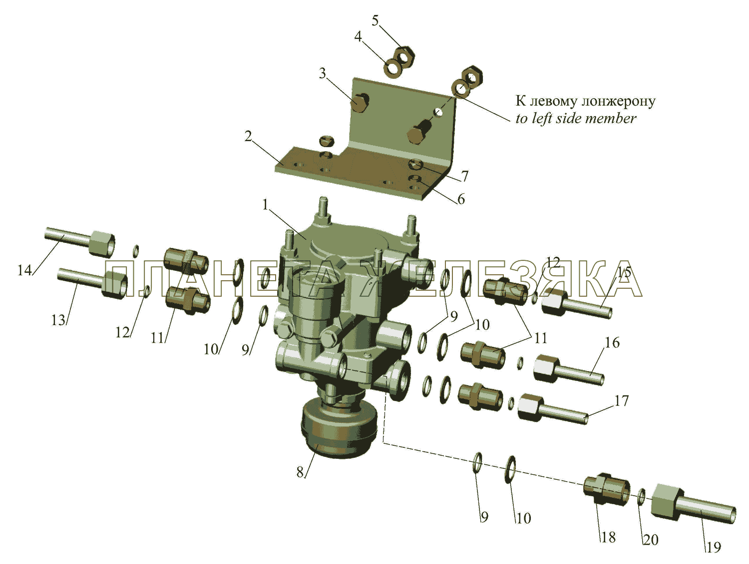 Установка клапана прицепа и присоединительной арматуры МАЗ-437040 (Зубренок)