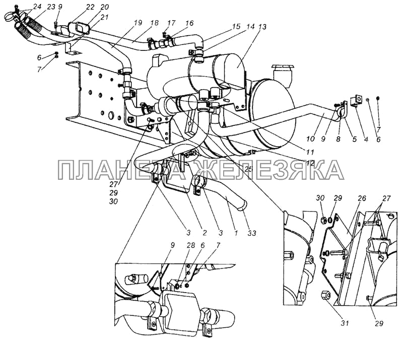 Установка подогревателя. Thermo 90S МАЗ-437040 (Зубренок)