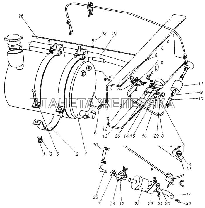 Топливопроводы питания подогревателя. Thermo 90S МАЗ-437040 (Зубренок)