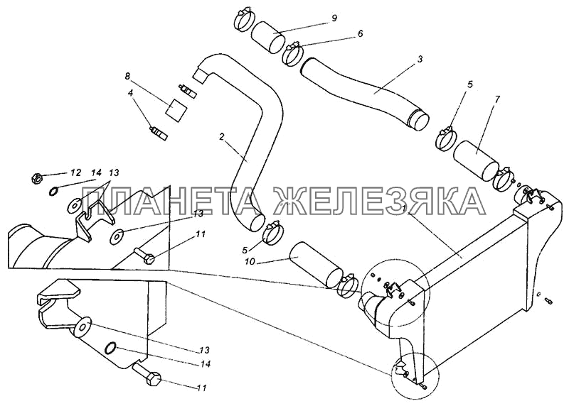 Система охлаждения наддувочного воздуха МАЗ-437040 (Зубренок)