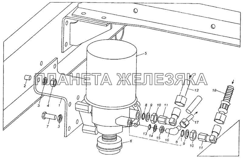 Установка осушителя воздуха и присоединительной арматуры МАЗ-437040 (Зубренок)