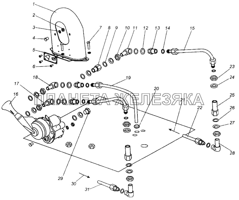 Управление стояночным тормозом МАЗ-437040 (Зубренок)