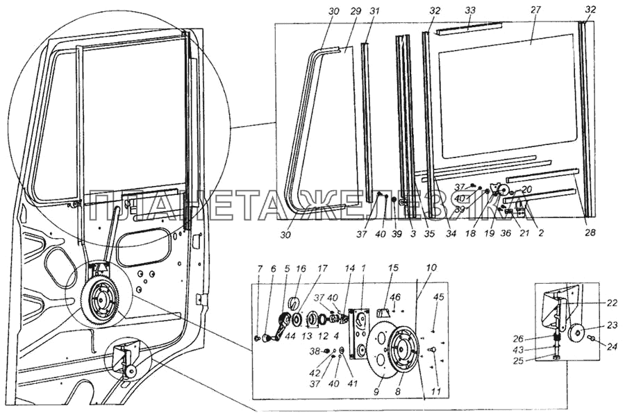 Установка стеклоподъемника и ручки стеклоподъемника МАЗ-437040 (Зубренок)
