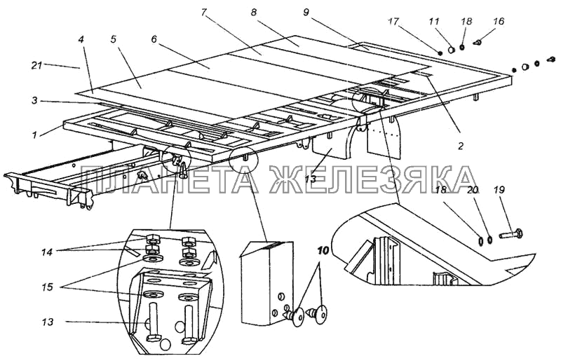 Установка основания, панелей настила, брызговиков МАЗ-437040 (Зубренок)