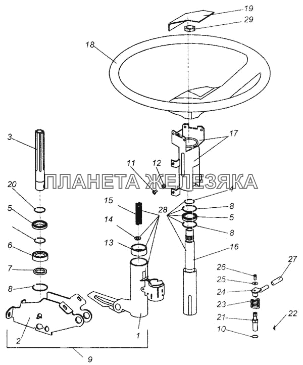 Колонка рулевая с колесом рулевого управления МАЗ-437040 (Зубренок)