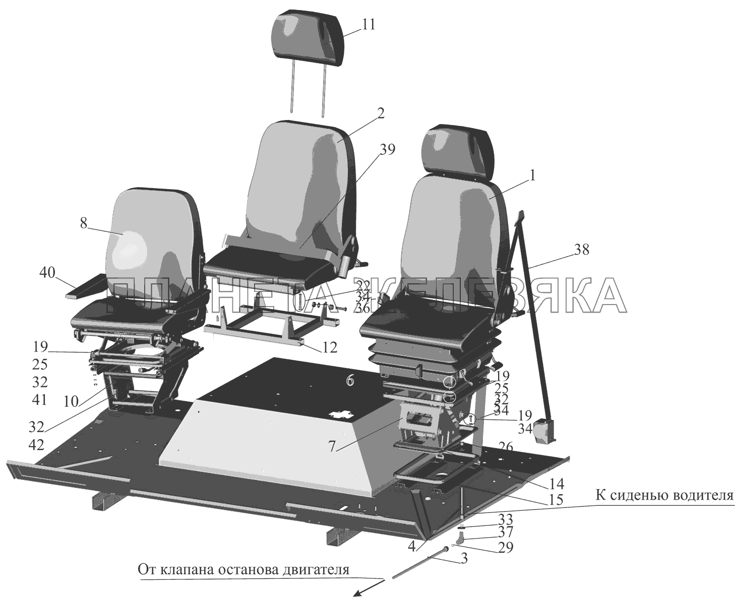 Установка и пневмопитание сидений МАЗ-437041 (Зубренок)