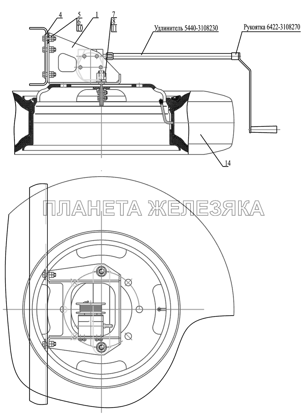 Установка запасного колеса 437041-3100001 МАЗ-437041 (Зубренок)