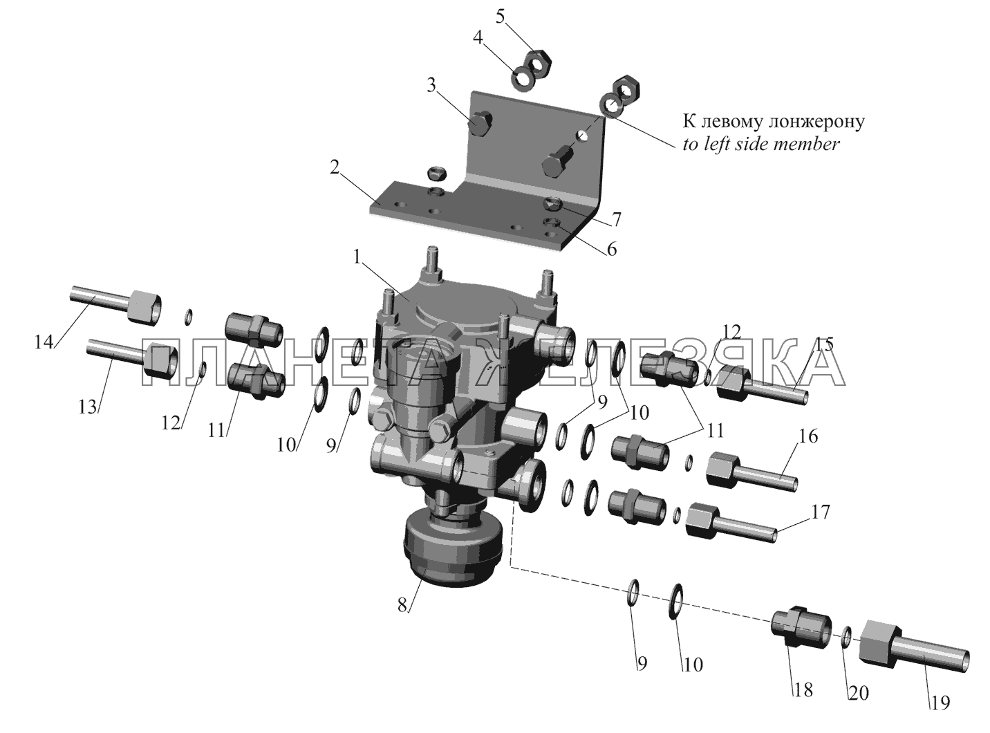 Крепление клапана управления тормозами прицепа 437141-3522005 МАЗ-437041 (Зубренок)