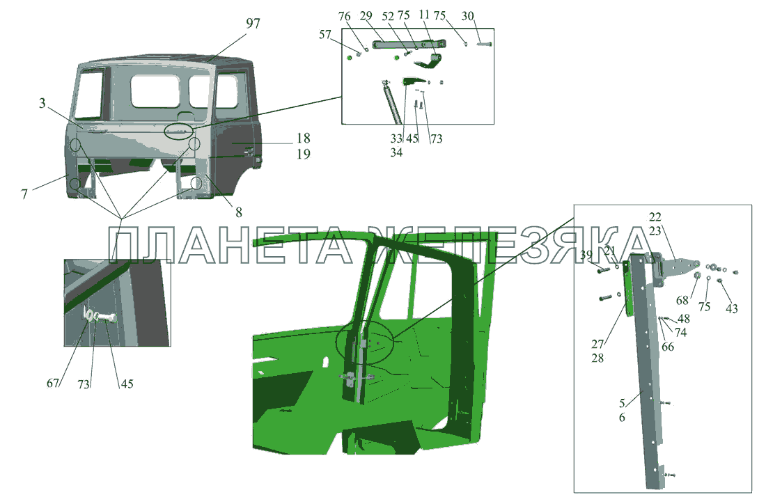 Кабина с дверьми 4370-5000022 МАЗ-437043 (Зубренок)