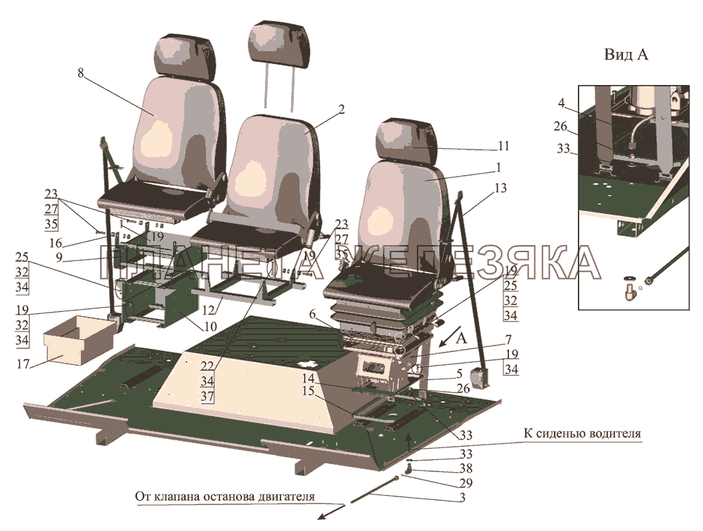Установка и пневмопитание сидений 4370-6800006-010 МАЗ-437043 (Зубренок)