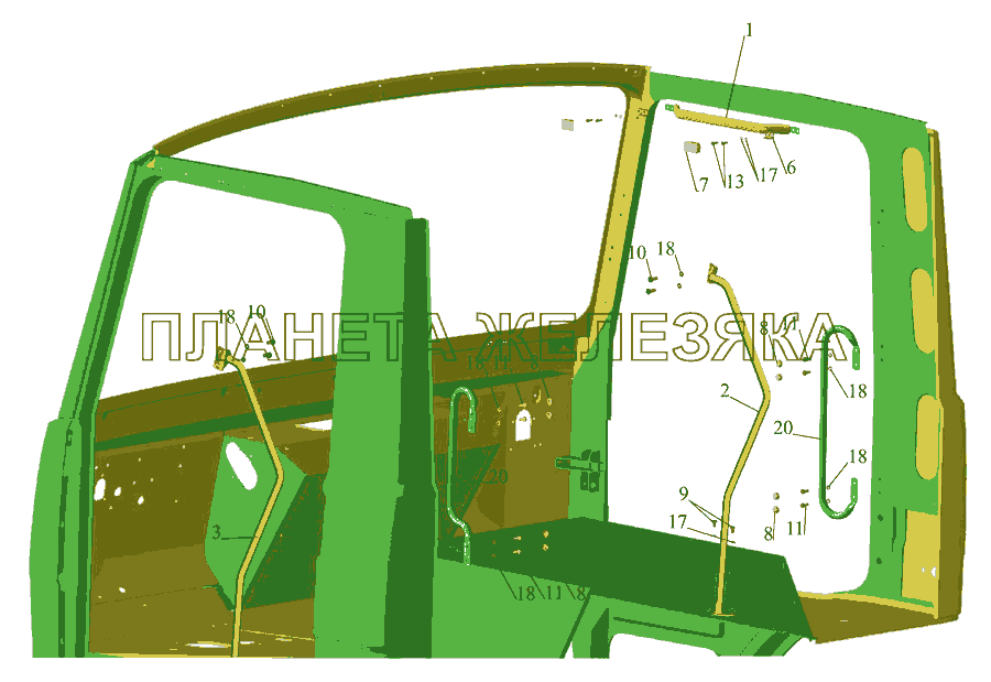 Установка поручней в кабине 64226-8200030-10 МАЗ-437043 (Зубренок)