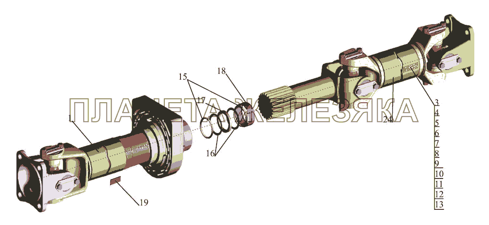 Установка карданной передачи 4370-2200000 Fig. 45 Installation of a drive line 4370-2200000 МАЗ-437043 (Зубренок)