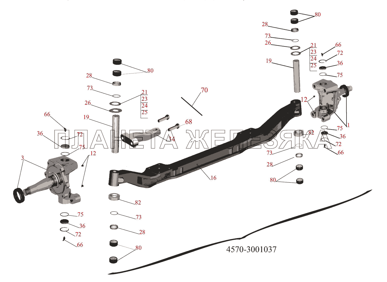 Передняя ось 4570-3000015(-010) (лист 2) МАЗ-437043 (Зубренок)