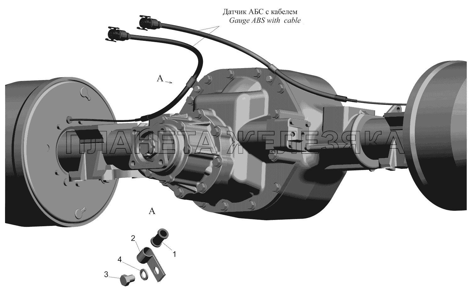 Установка датчиков АБС с кабелем на заднем мосту МАЗ-437130 (Зубренок)