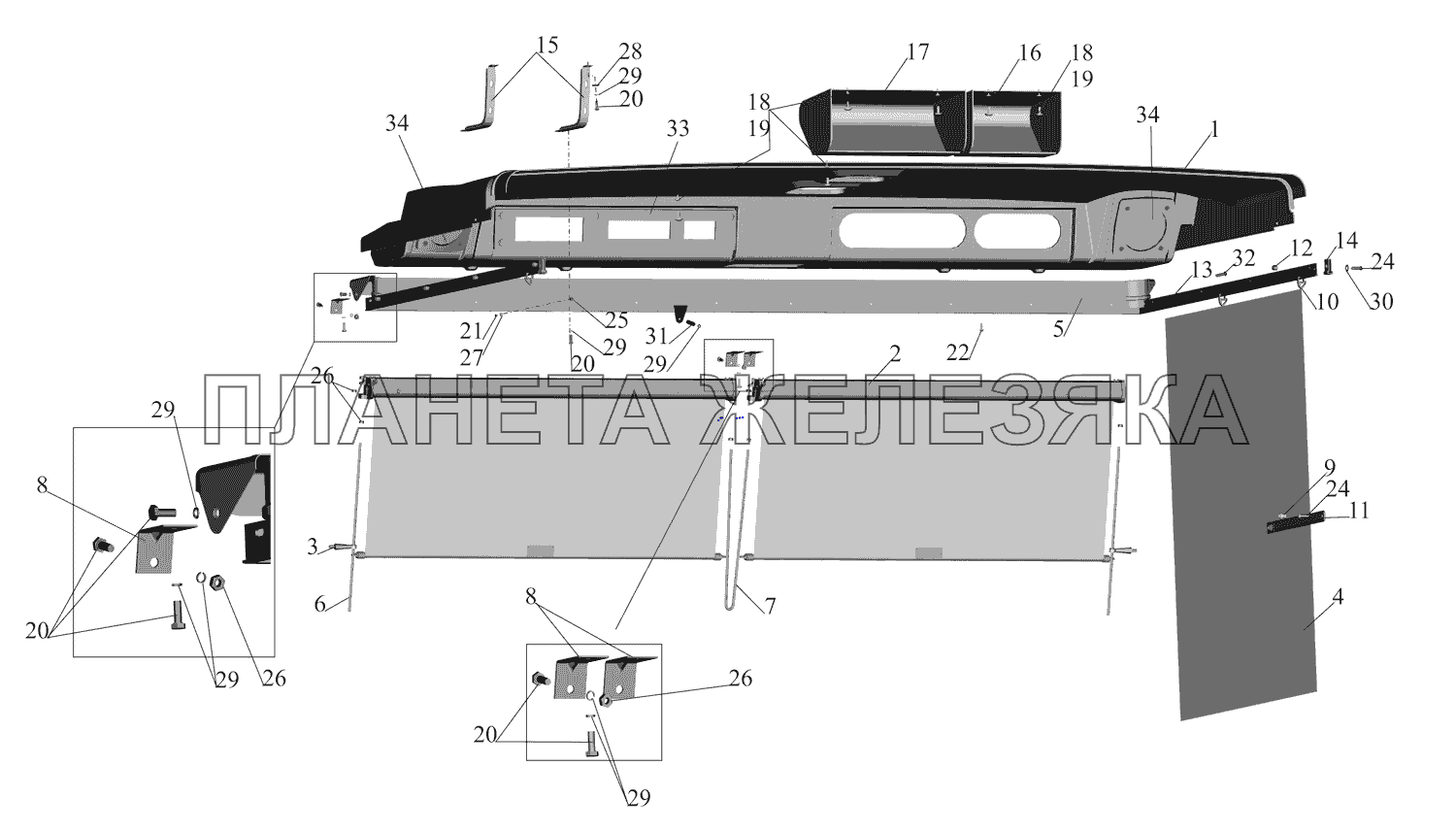 Установка полки и штор 6501-8200034 МАЗ-437130 (Зубренок)