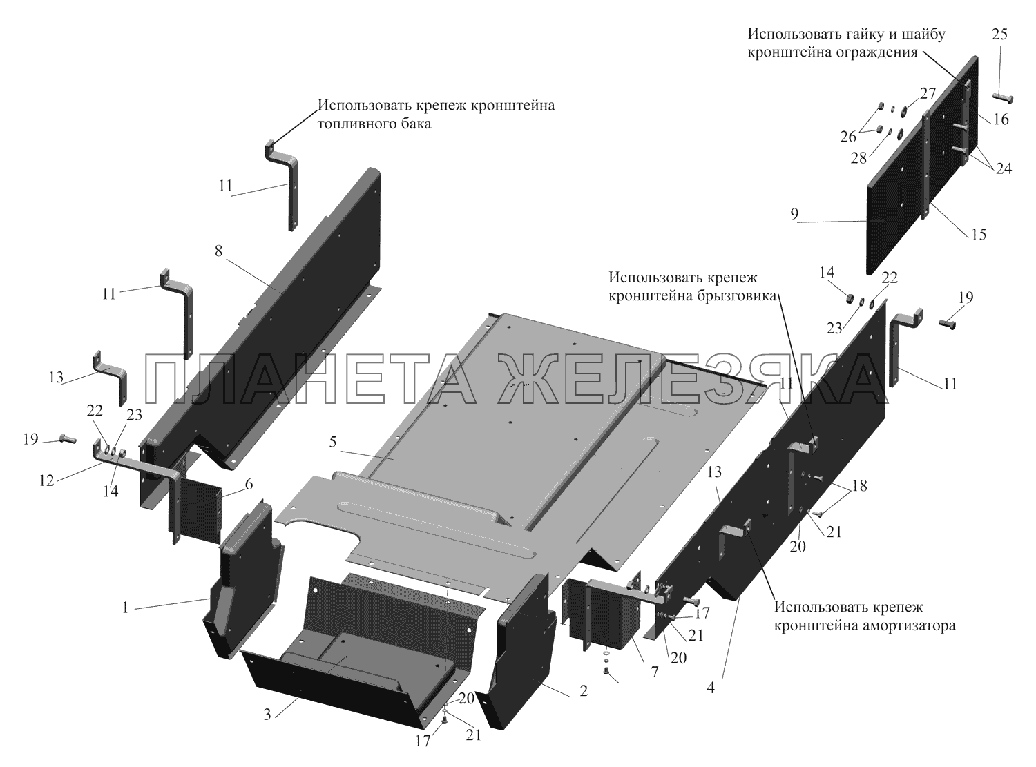 Установка шумоизоляционных экранов 437030-1061004 МАЗ-437130 (Зубренок)