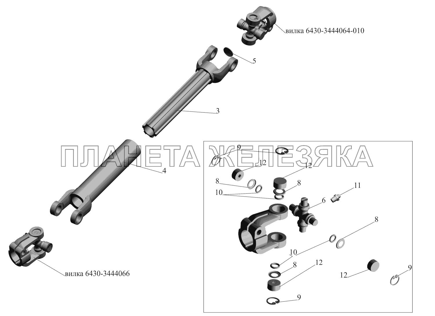 Вал нижний 447131-3444050 МАЗ-437130 (Зубренок)