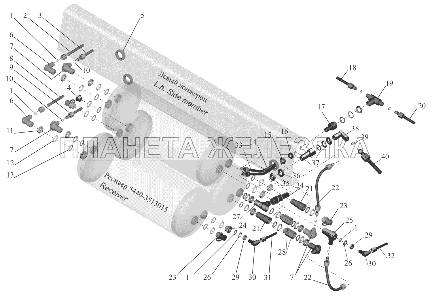 Присоединительная арматура к ресиверам МАЗ-437130 (Зубренок)