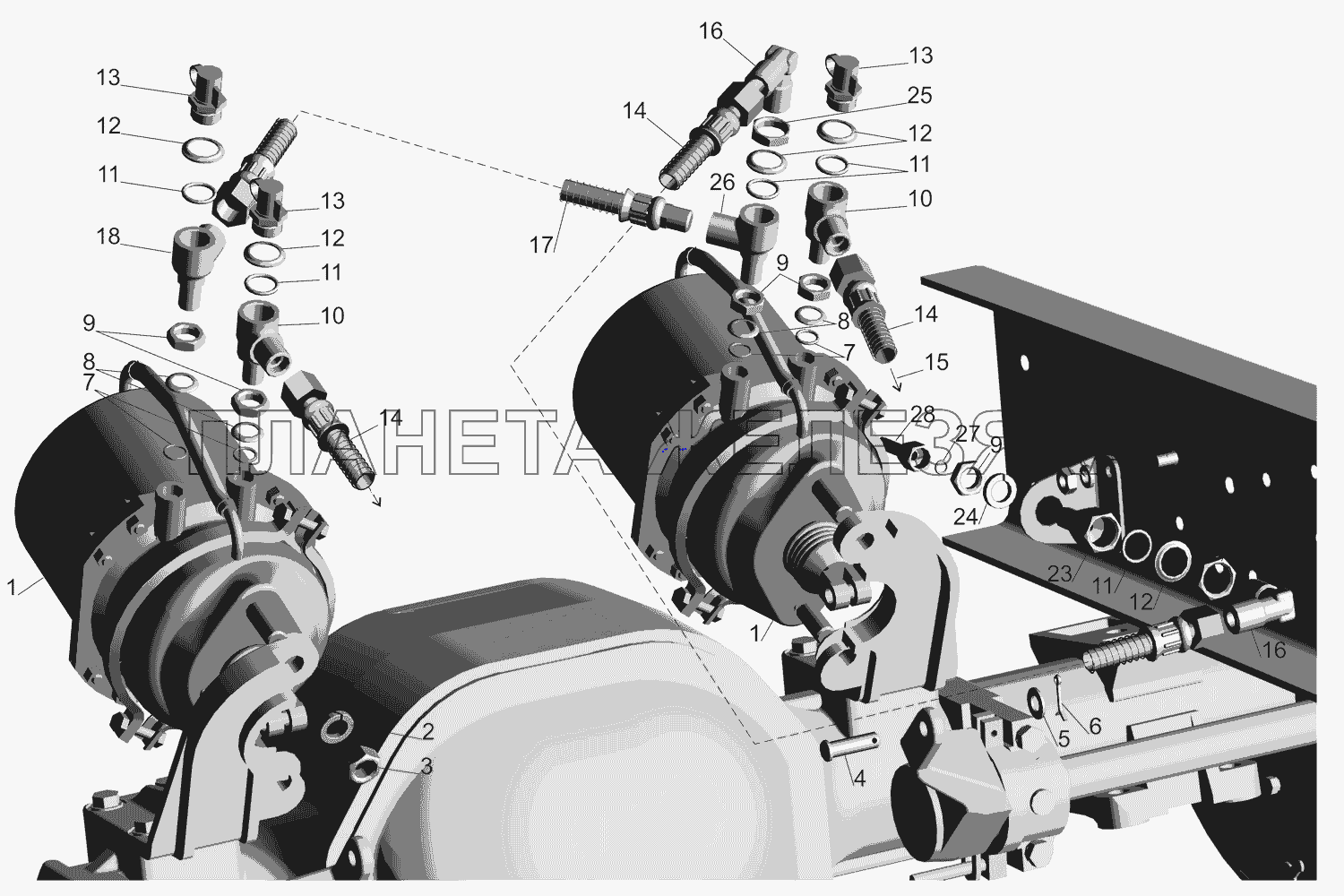 Установка задних тормозных камер 437141-3519002 МАЗ-437130 (Зубренок)