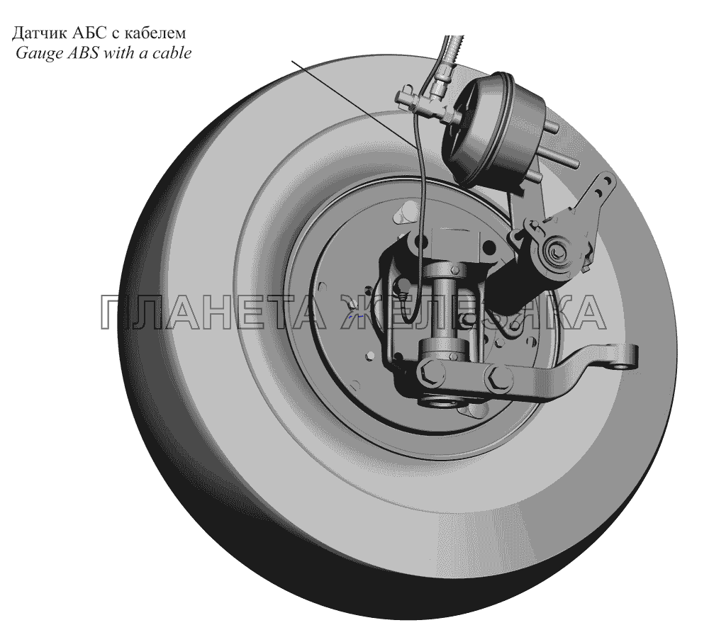 Установка датчика АБС с кабелем на переднем колесе МАЗ-437130 (Зубренок)