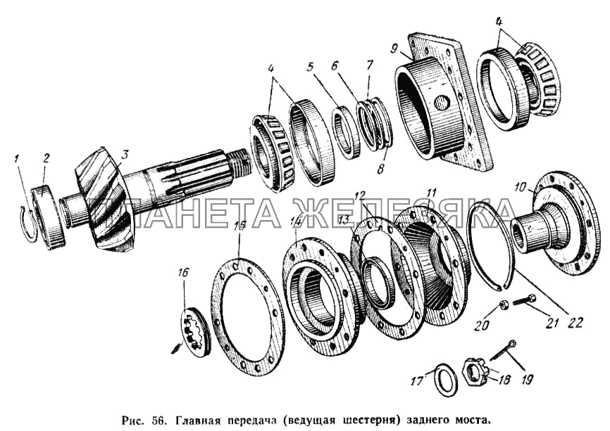 Главная передача (ведущая шестерня) заднего моста МАЗ-503А