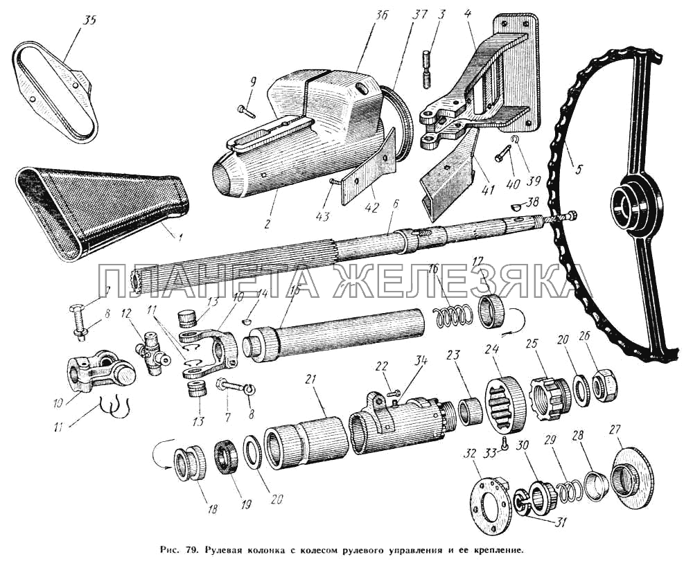 Рулевая колонка с колесом рулевого управления и ее крепление МАЗ-503А