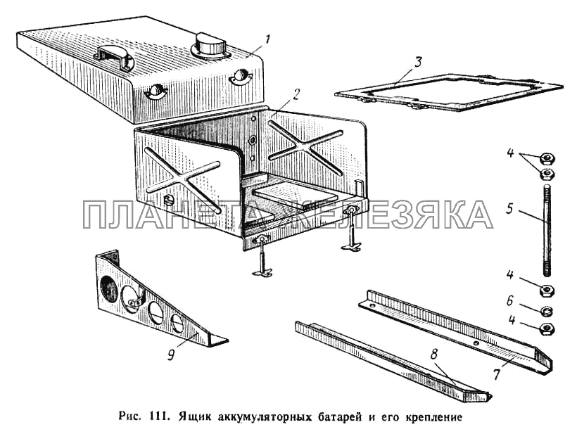 Ящик аккумуляторных батарей и его крепление МАЗ-500А