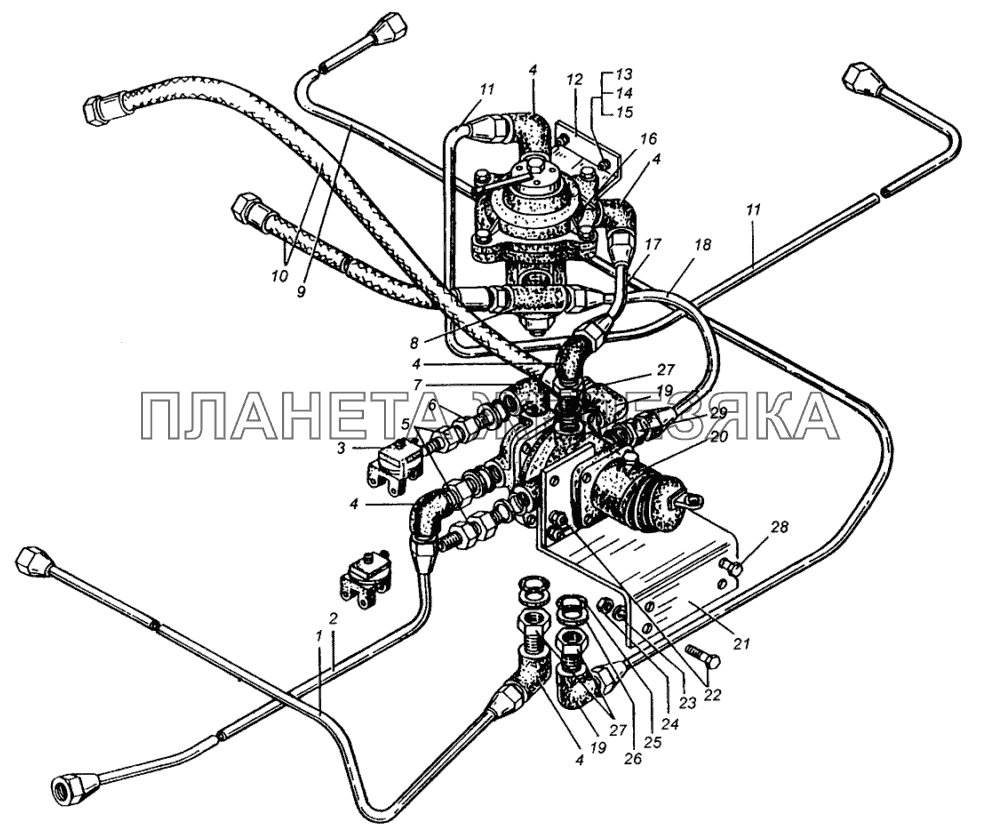 Трубопроводы к тормозным кранам МАЗ-509А МАЗ-504В