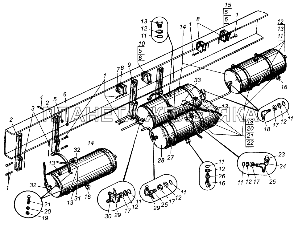 Крепление воздушных баллонов МАЗ-509А МАЗ-504В
