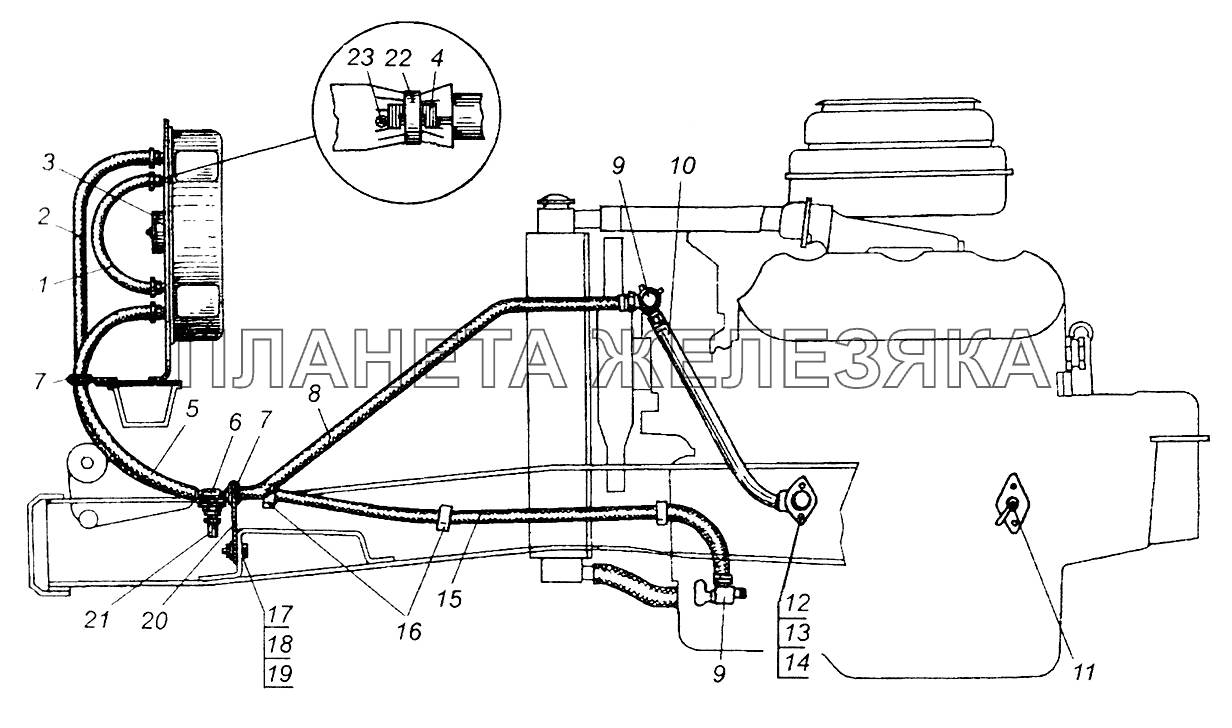 Схема вентиляции и отопления кабины МАЗ-504В