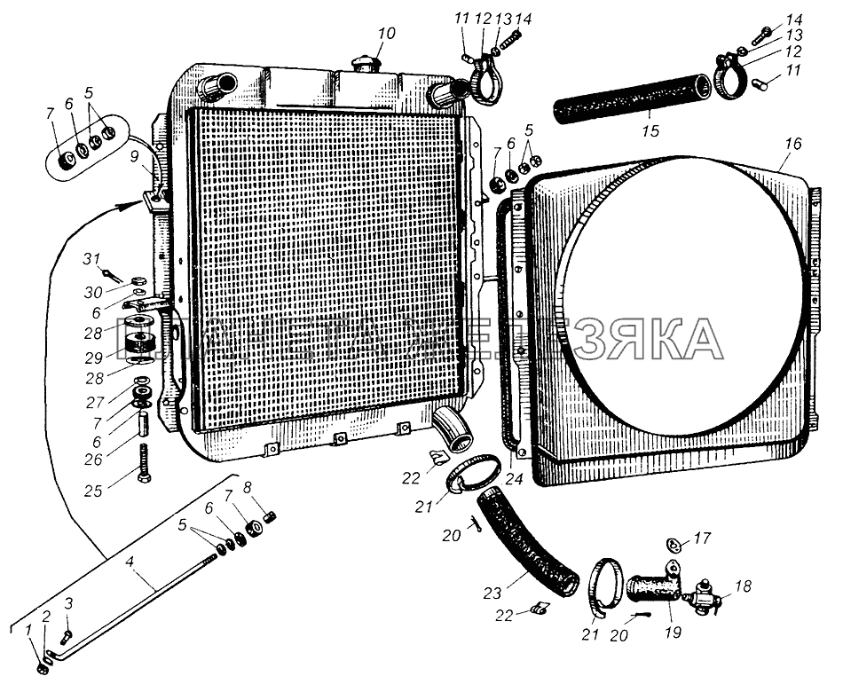 Радиатор и его крепление МАЗ-504В