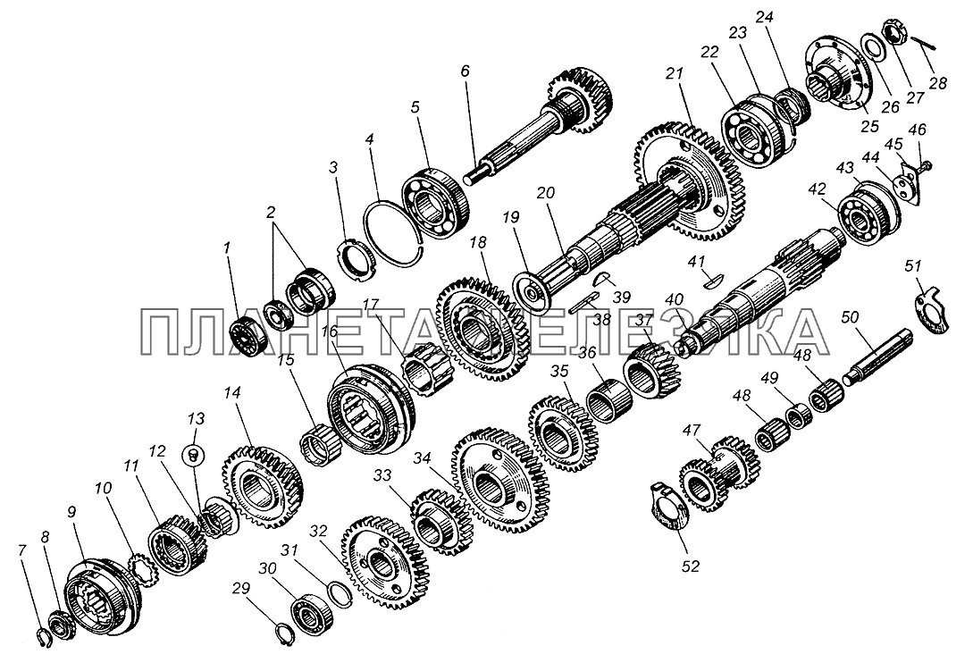 Валы и шестерни коробки передач ЯМЗ-236П МАЗ-504В
