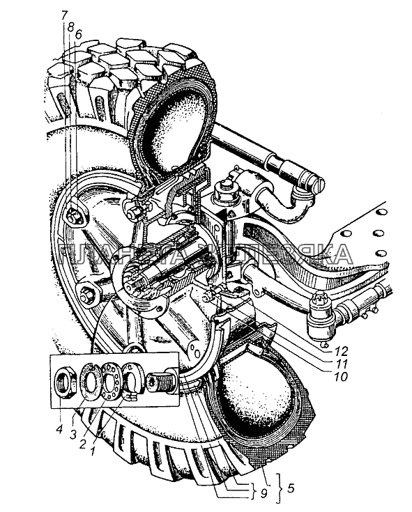 Крепление переднего колеса МАЗ-504В
