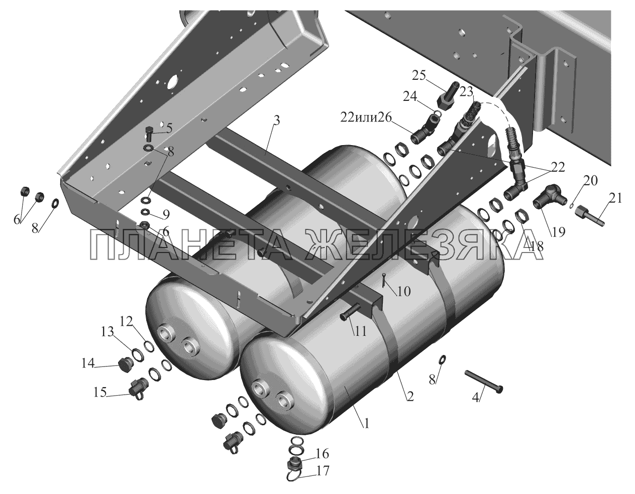 Установка ресиверов 530905-3513005 и присоединительной арматуры МАЗ-530905