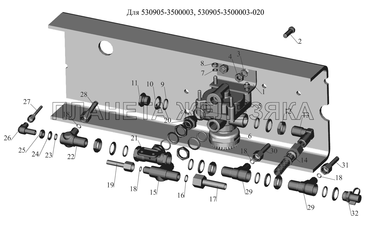 Крепление клапана ускорительного 543403-3518004 и присоединительной арматуры МАЗ-530905
