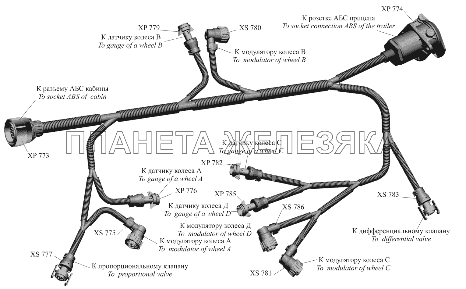 Жгут АБС по шасси 530905-3724760 МАЗ-530905