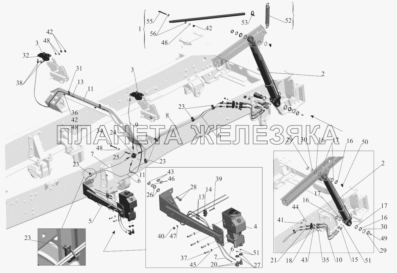 Установка механизма подъема кабины 530905-5000040 МАЗ-530905