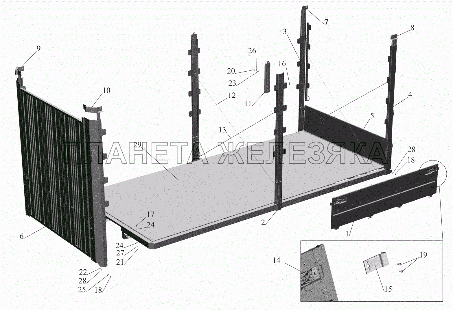 Платформа 530905-8500008 (борта и стойки) МАЗ-530905