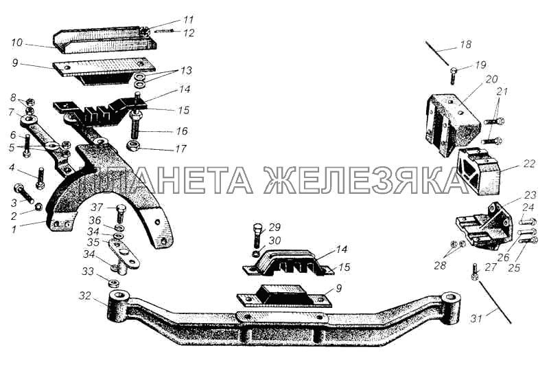 Крепление силового агрегата МАЗ-5335